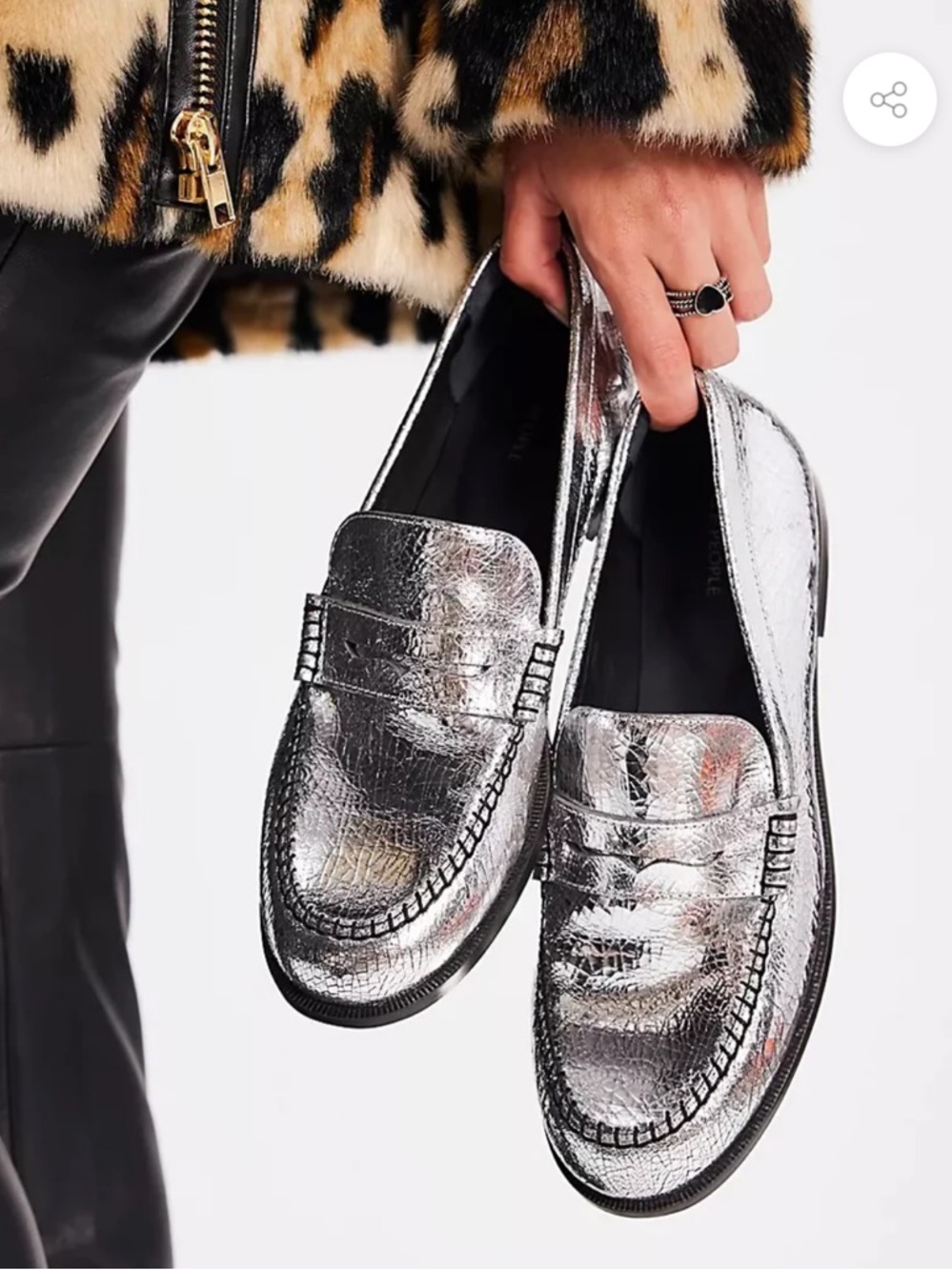 NIB Free People 8 Blanket Stitch Loafers in Pale Pewter Leather